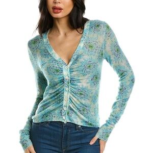 Rebecca Taylor Floral Ruched Wool-Blend Cardigan